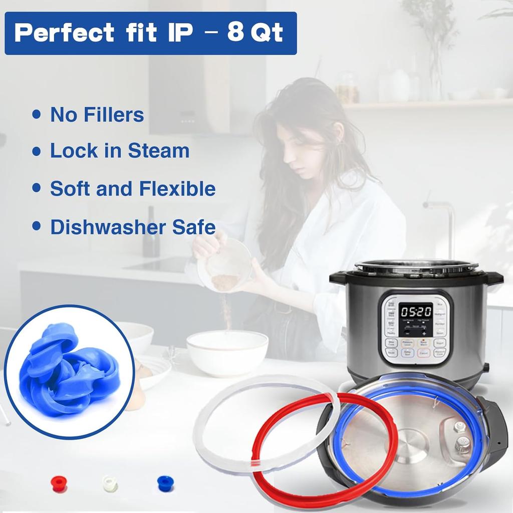 3 Pack Sealing Ring 6 Qt for tant Pot Sealing Rings Replacement for 5/6Qt tant Pot Seal, With 3 Float Valve Caps, Food-grade Silicone tapot Gasket