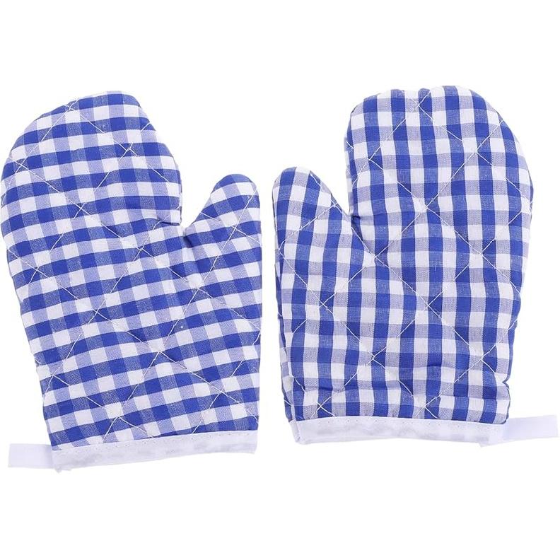 Oven Mitts for Kids, Red Grid Kitchen Gloves Heat Resistant for Cooking Baking Microwave