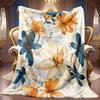 A 2D Blue and Yellow Floral Themed Flannel Blanket with Soft High-definition Digital Printing, a Cooling Blanket Suitable for All Seasons! Soft and Br