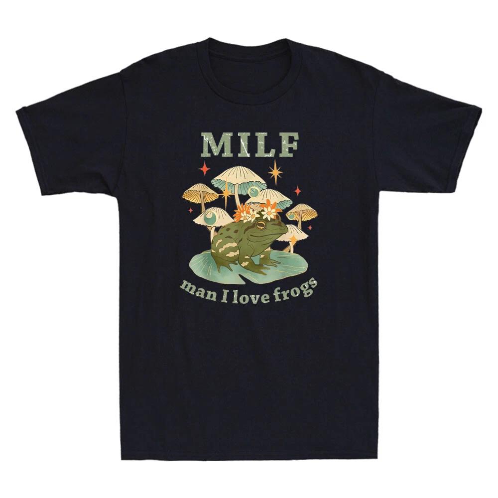 MILF Man I Love Frogs Funny Frog And Fungi Mushroom Graphic Retro Men s T-Shirt XXL