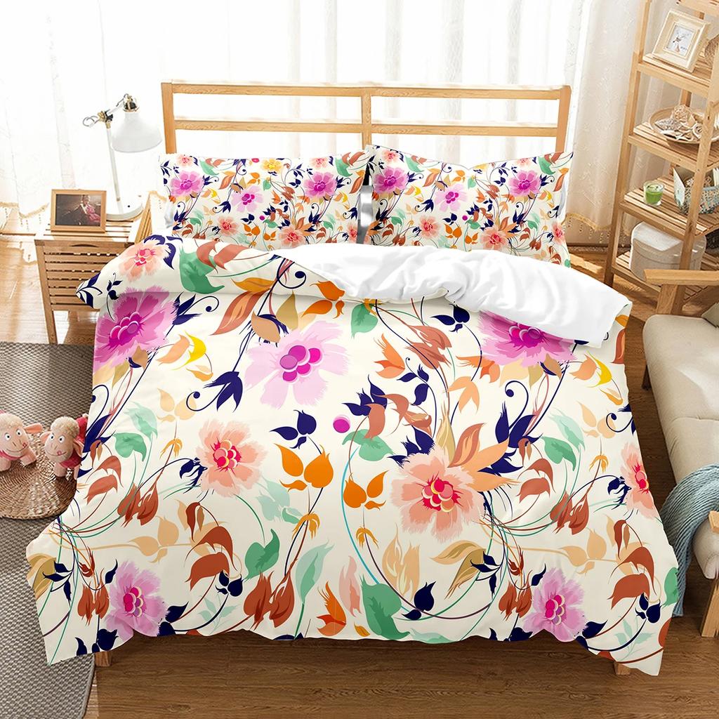 Botanical Flower Duvet Cover Single King Size Garden Leaves Floral Bedding Set Polyester Nature Theme Quilt Cover For Girl Women