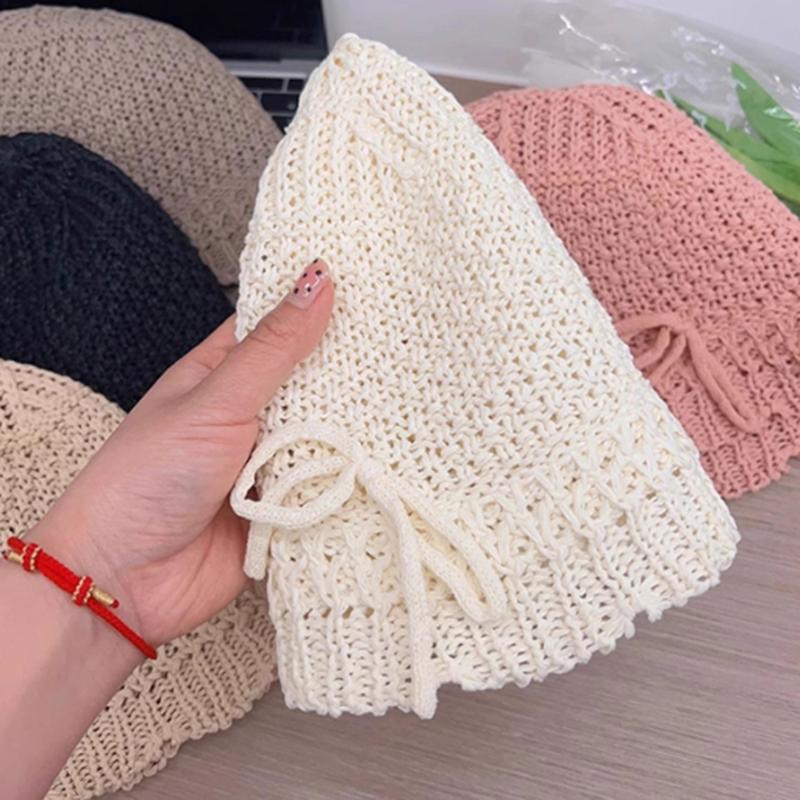 Beach Korean Straw Hat Summer Women Visor Breathable Chic Bucket Hats Fisherman Cap Hand Weaving Girl Fishing Sun Caps For Women