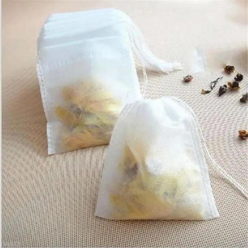 100 Pcs Empty Loose Tea Bag Scented Tea Bags Drawstring Pouch Bag Seal Filter for Herb Spice Household Accessories Supplies