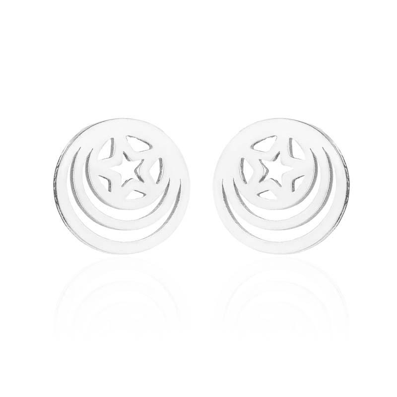 Elegant Geometric Asymmetrical Hollow Star Earrings - Stainless Steel Ear Studs for Versatile Fashion стальной