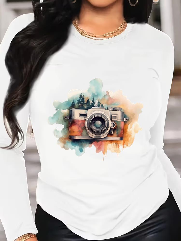 (Asian Size) Love Heart Style Printed Female Clothing Women Tee Lady T Shirt Casual Fashion Top Long Sleeve Graphic T-shirts