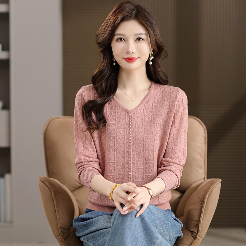 Mamas Herbst-Strickpullover mit V-Ausschnitt: Modisches, lockeres, warmes Oberteil für Frauen mittleren Alters und ältere Frauen