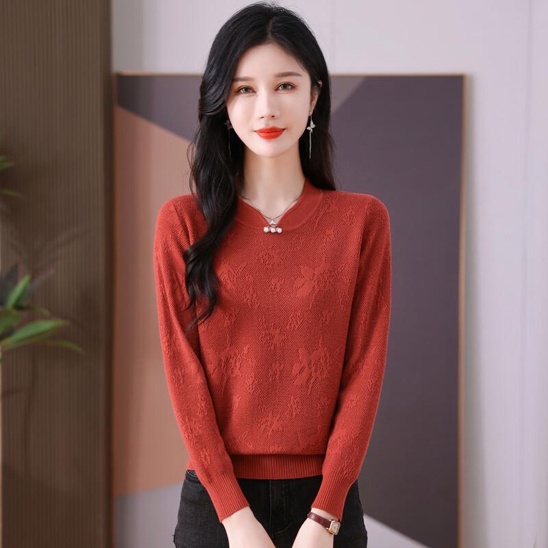 

SNOWFLYING New Chinese Style Pearl Button Qipao Collar Knitted Top XL