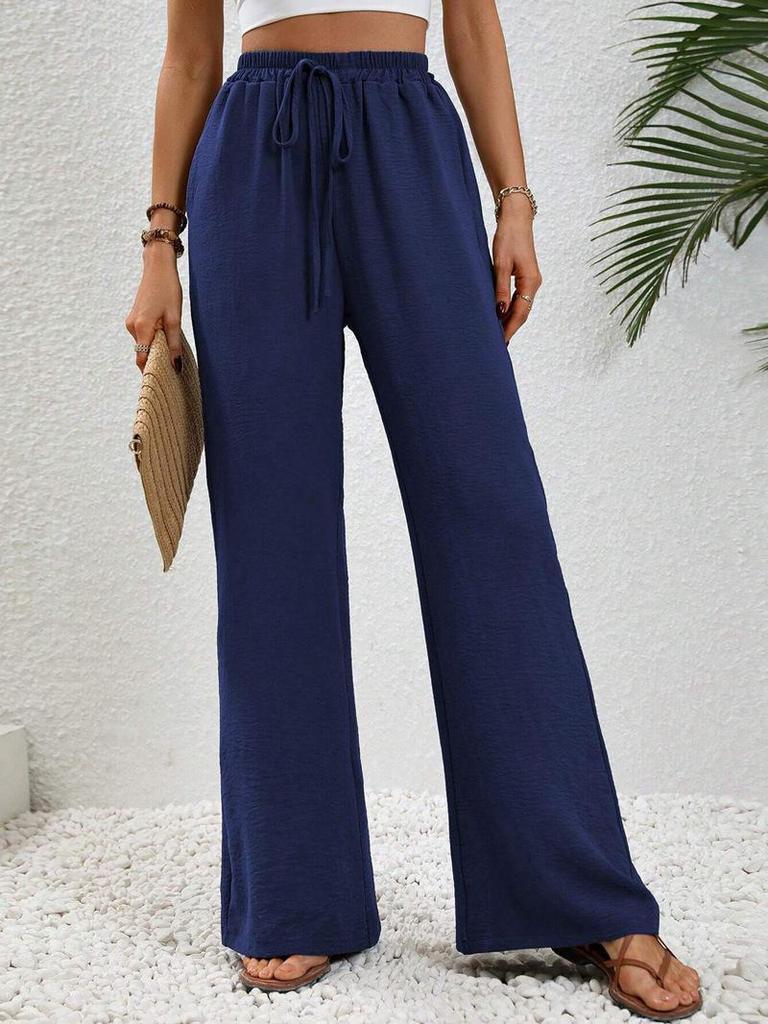 European & American Women's Solid Color Wide-Leg Floor-Length Pants for Spring/Summer 2025