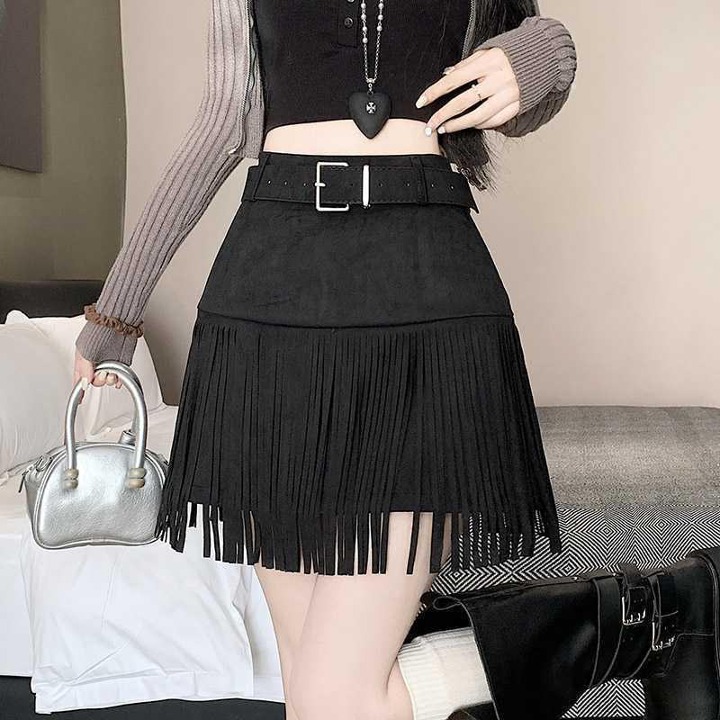 Autumn/Winter High-Waisted Suede Tassel Midi Skirt - Fashionable & Versatile