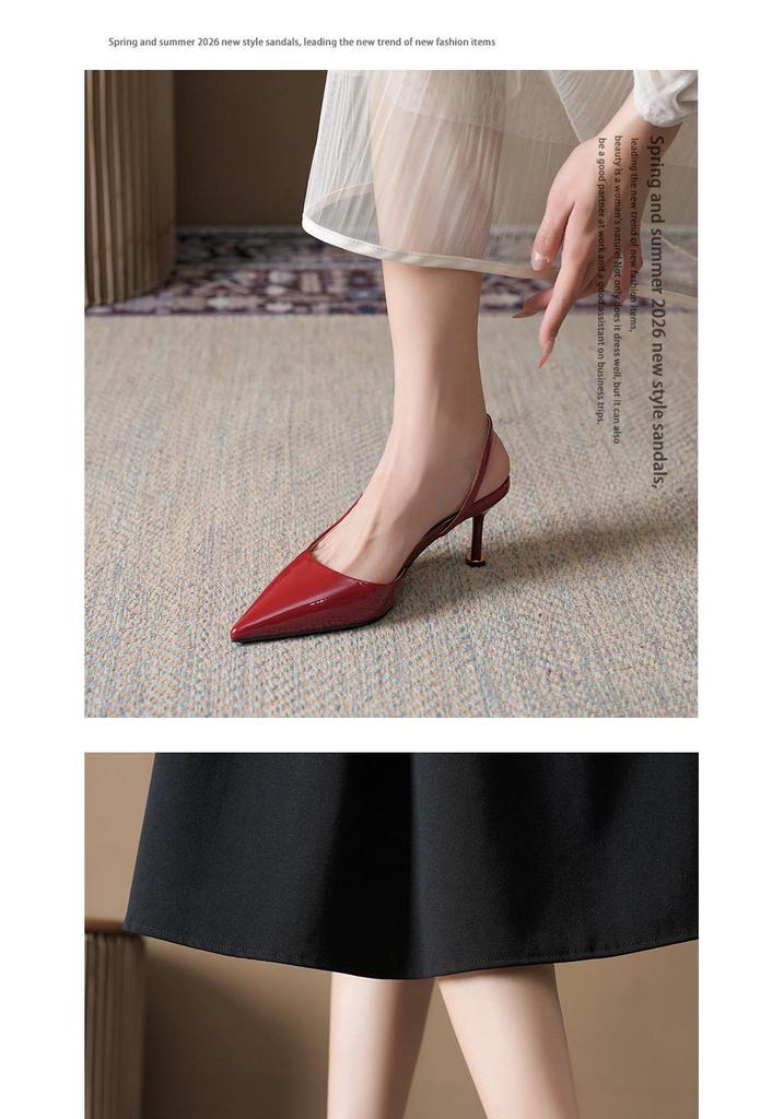 128-8 Summer Pointed Toe Stiletto High Heels: Single Strap, Closed Toe, Versatile for Daily Wear, Slimming Fit.