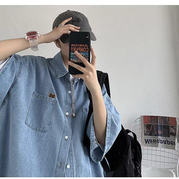 Herren Kurzarm Sommer Arbeitskleidung Denim Hemd - Trendiger Japanischer Hongkong Stil