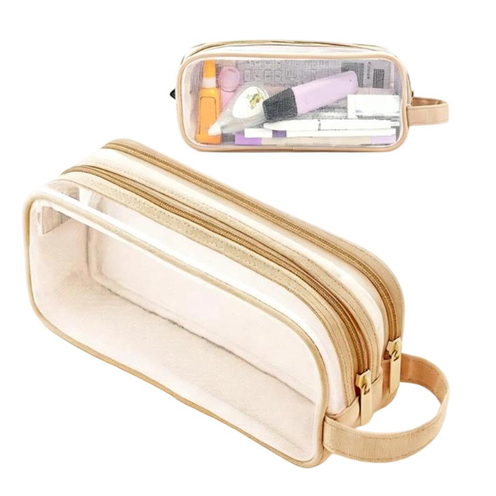 Large Capacity Double Layer Clear Mesh Pencil Pouch – Transparent Portable Stationery Case for School
