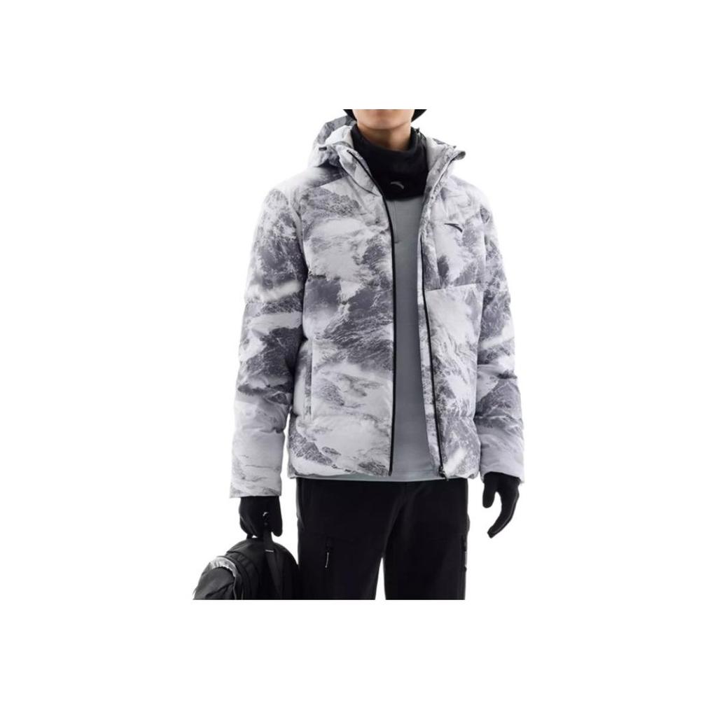 Anta Scenery Full Print Zipper Hooded Long Sleeve Down Jacket Men Outerwear Pure-White 952347902-1