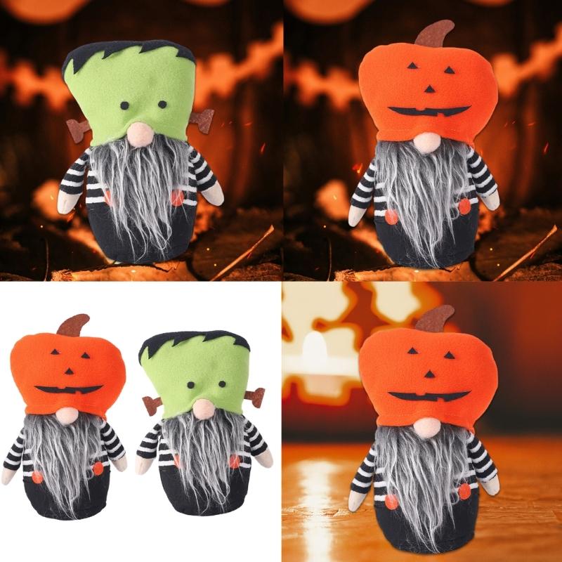 Pumpkin Hat No Face Gnome Spooky Season Dwarf Gnome with Pumpkin Hat Colorful Halloween Table Decoration