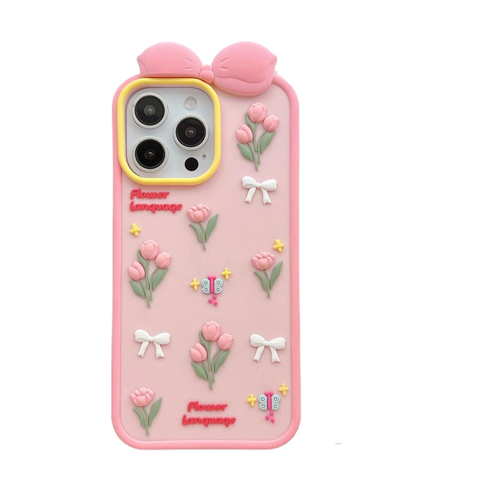 

Cute 3D Tulips Lovely Flowers Phone Case for IPhone 16 14 15 Pro Max 13 16 Pro 15 Pro 14pro 13pro Silicone Soft Shockproof Cover iPhone 16 Pro