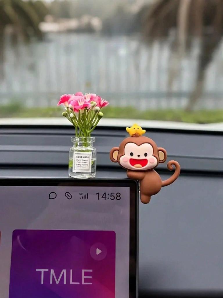 Adorable Mini Monkey Car Ornament - TPU, Fits Rearview Mirror & Dashboard Decor