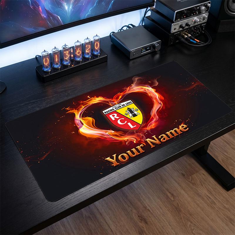 racing club de lens Custom Large Mouse Pad, Personalized Name Text Print, Football Logo Non‑Slip Desk Mat Gaming Gift