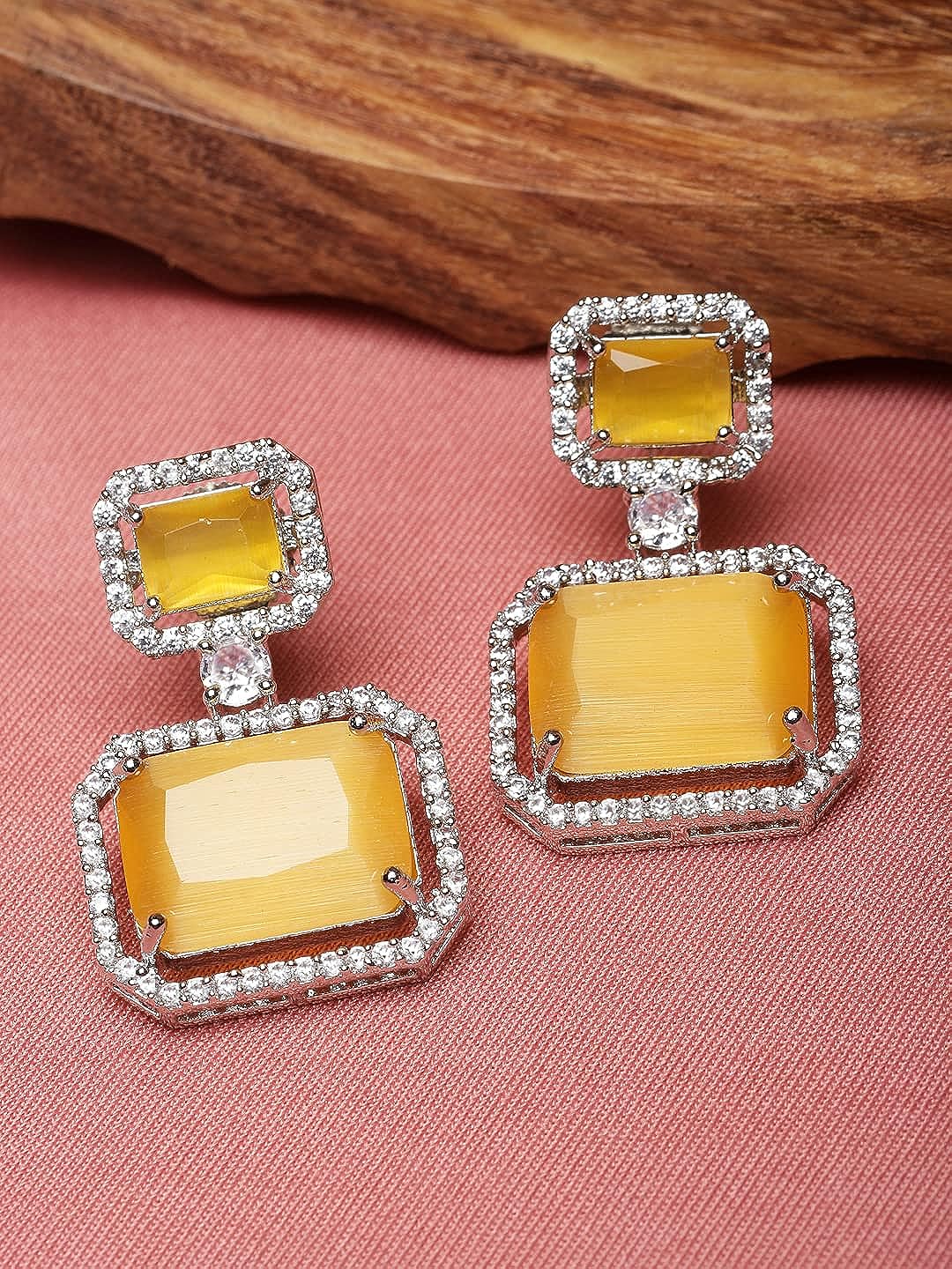 

Оксидированные посеребренные серьги-капли квадратной формы с американскими бриллиантами для девочек и женщин