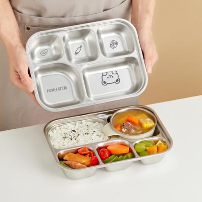 1L 304 Stainless Steel Dining Plate Durable Food Plate 4/5 Grid Lunch Box Kitchen Tableware 4/5 Sections Dinner Dish