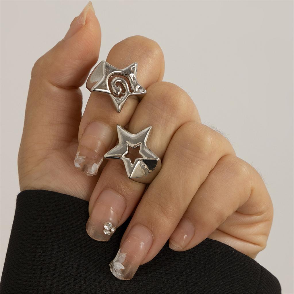 Versatile Five Star Ring Collection Stylish Five Point Star Rings Adornment Trendy Rings Jewelry Accessory for Women