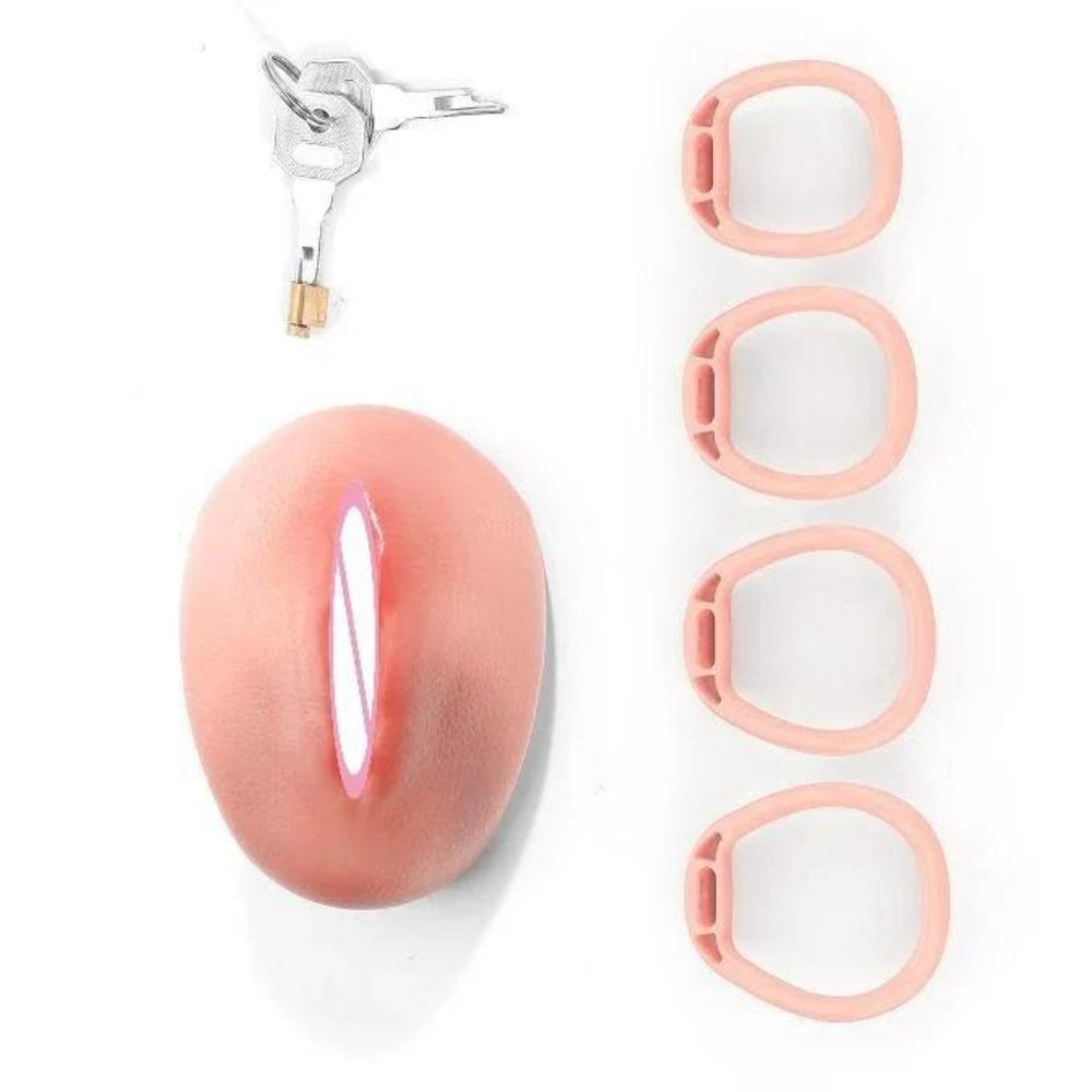 Realistic Vagina Texture Chastity Cage – 4 Sizes Penis Rings for Men | Curve Cock Lock Bondage Toy for Sissy & Gay Fetish Play