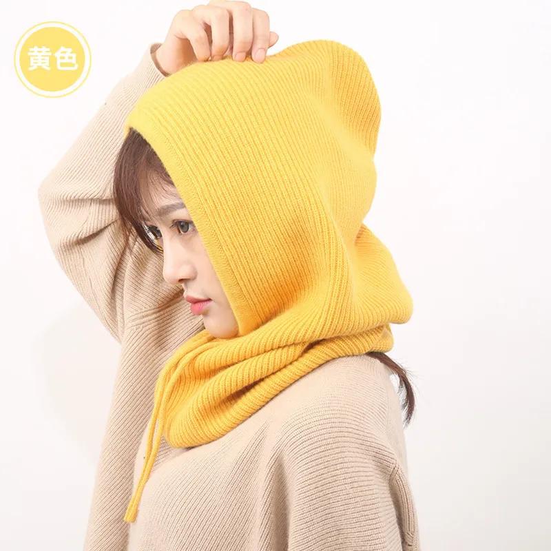 Women Winter Hat Female Knitted Hooded Scarf for Women Windproof Warm Windproof Wool Cap