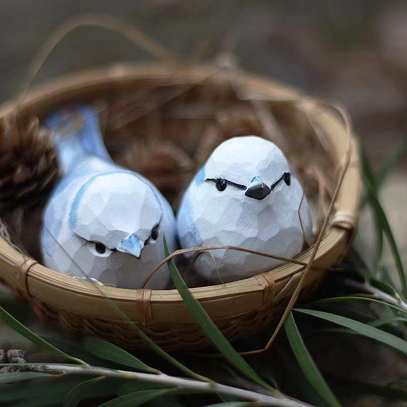 Hand-Carved Wooden Bird Ornament: Cute, Simple Healing Gift