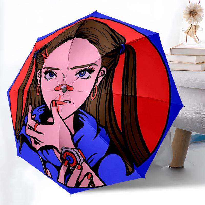 1pc Girl Pannern Automatic Open/Close Umbrella, Portable Folding Umbrella, Compact Travel Umbrella For033
