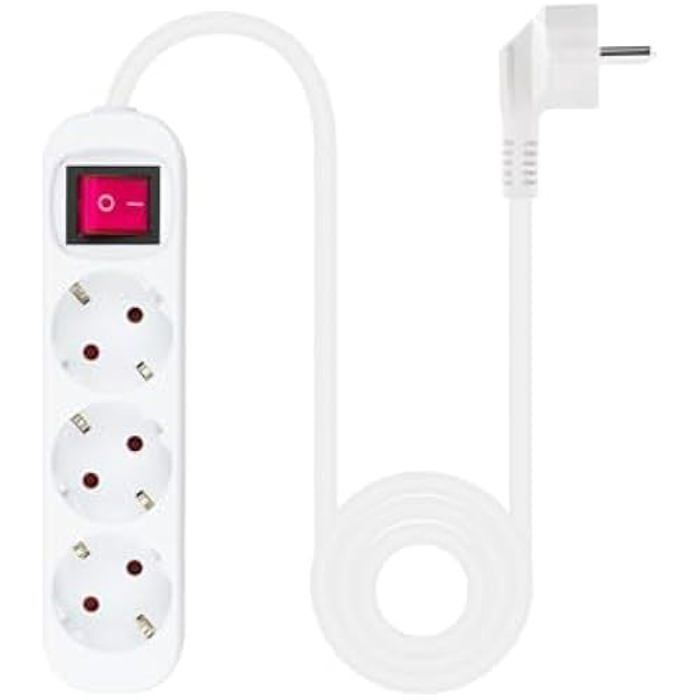 Multiprise NANOCABLE 10.38.0003 - 3 Prises Avec Interrupteur - 1,4 M - Blanc
