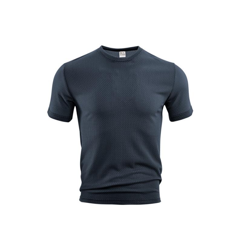 Men Waffle Knit T Shirt Crew Neck Short Sleeve Solid Color Slim Fit Casual Breathable Top