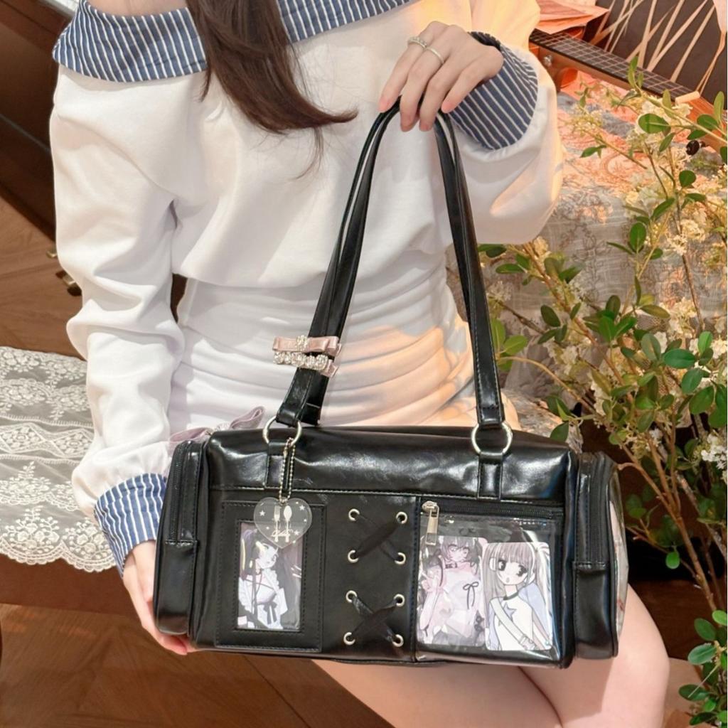 New Fashionable Sweet And Cool Girl Ita Bag Large Capacity Strap Bow Diy Badge Shoulder Bag Comic Exhibition Cool Crossbody Bag