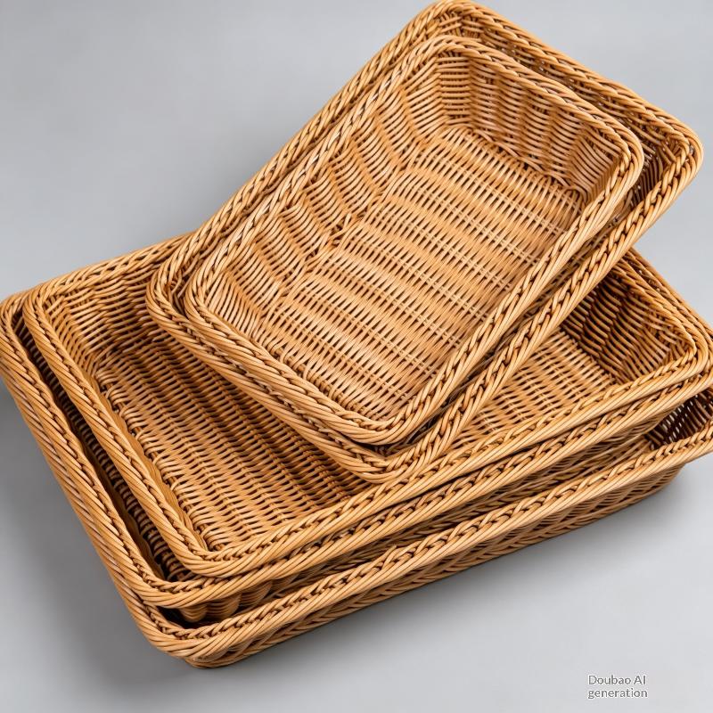 Imitation Rattan Handwoven Storage Basket Eco-Friendly Material Organizer for Kitchen Fruit Snack Picnic Outdoor Use