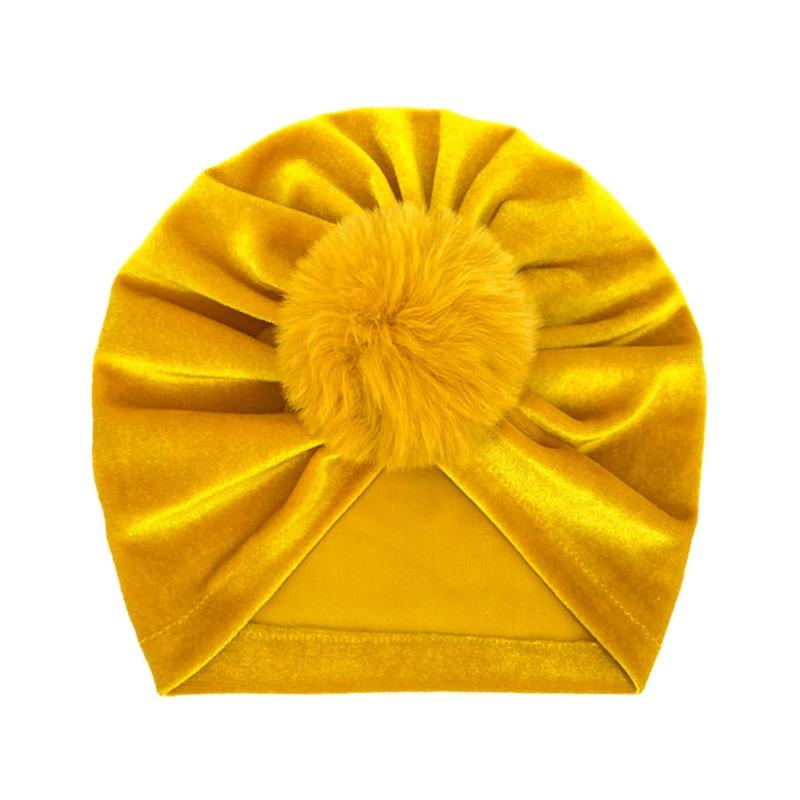 

Winter Golden Velvet Hairball Cap Autumn Popular Infant Warm Hat Babyhat Dome Baby