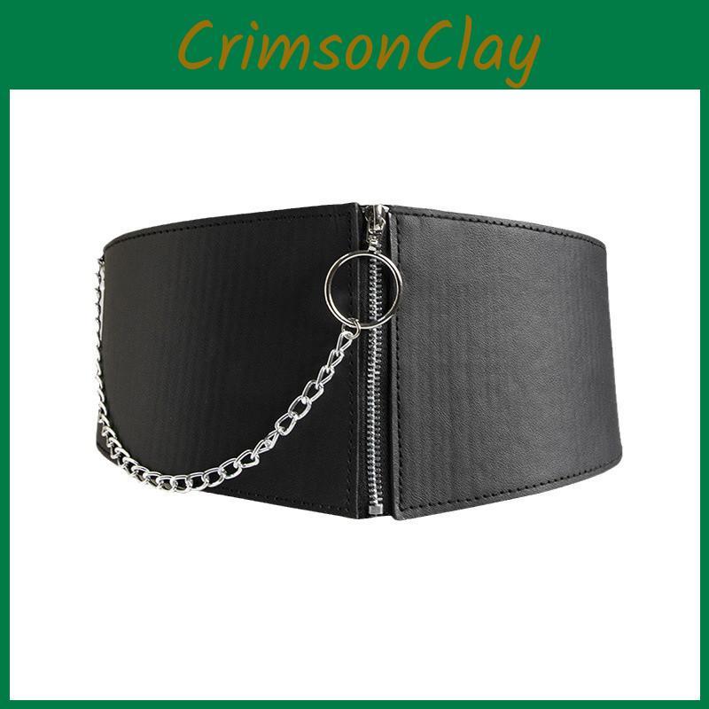 Chain Simple Decoration Women Elastic Wide Belt Cummerbund For Youth Fashion