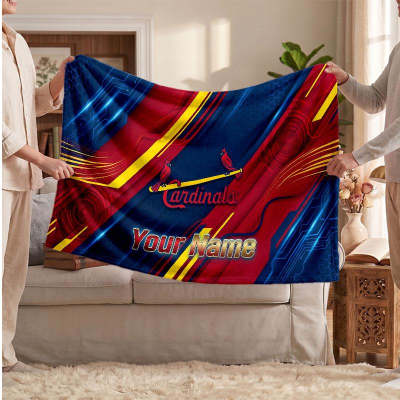 St. Louis Cardinals Flannel Blanket, Custom Name Text Personalized Soft Throw Blanket Home Decor Gift