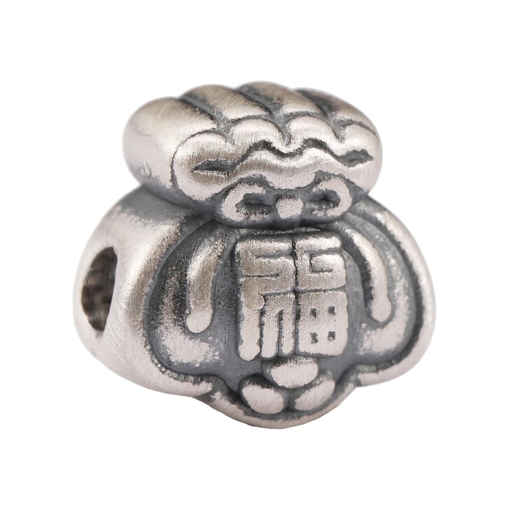 Sterling Silver S999 Wealth Attraction Beads - 3D Money Bag Design for DIY Bracelets