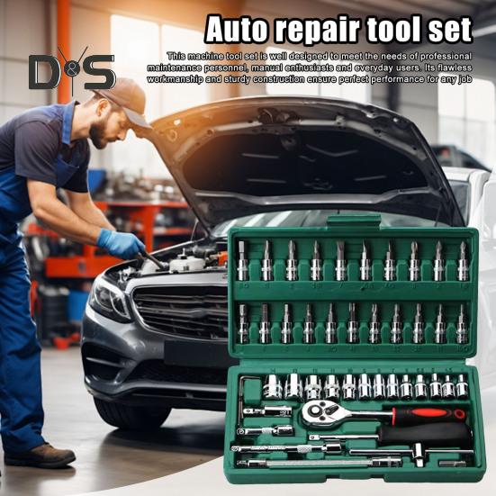46Pcs Car Wrench Kit Strong Torque Wrenches Auto Repair Tools for Cars Bicycles Motorcycles Drive Sockets Hexagonal Kits for PH SL PZ HEX T-Drill