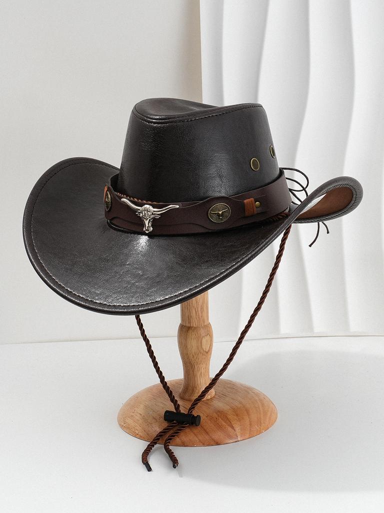 European and American style retro PU leather cowboy hat men's and women's western jazz top hat outdoor cycling camping travel sun hat