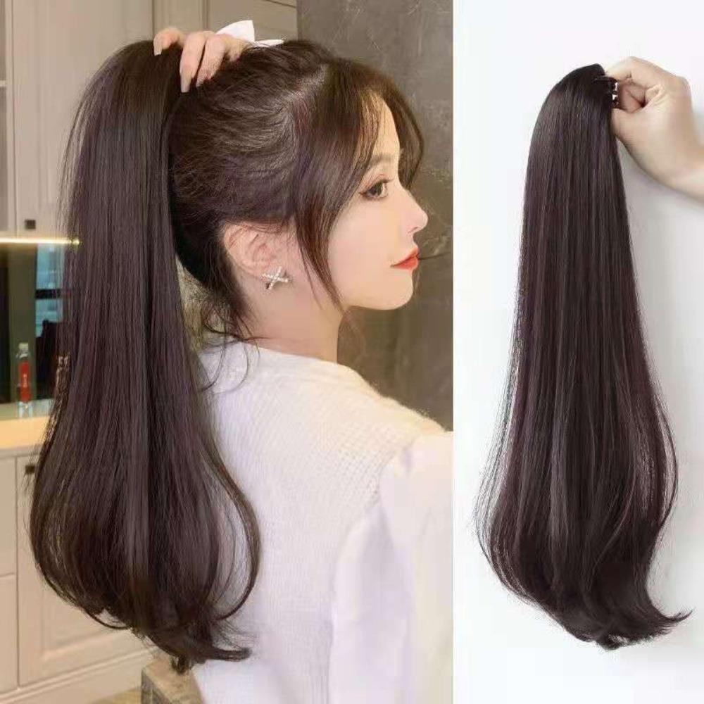 

Extension Long Straight Pony Tail Hairpiece Curly Synthetic Hairpiece for Women Hair Accessories brown