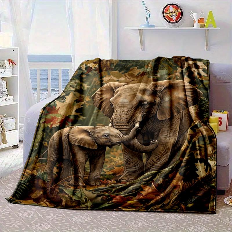Elephant In Autumn Forest Blanket Flannel Blanket for bed, sofa, Camping, Hiking, Picnic Essentials, gift for family Fan gifts