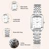 Women's Watch, Waterproof, Square Dial, Bar Indexes, Simple, Quartz Movement, Stainless Steel, Adjustable Strap, Anti-Reverse Bezel, Gift, Mother's