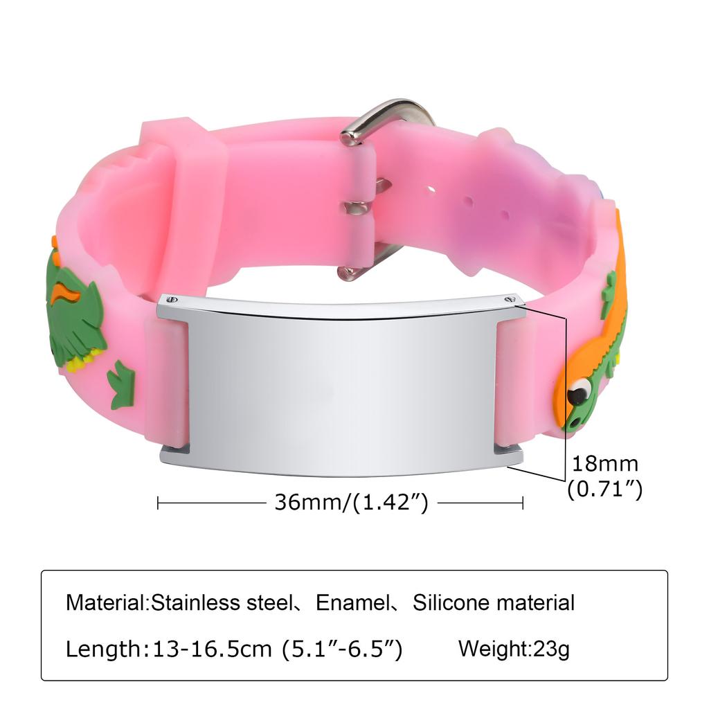 Pink Dinosaurs Silicone Strap Bracelets with Free Customize, If Lost Bracelets, Gift for Son Daughter Kids Child Newborn