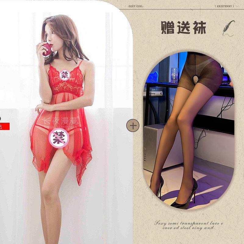 Sex underwear European and American temptation suit women's transparent suspender large size lace mesh large size