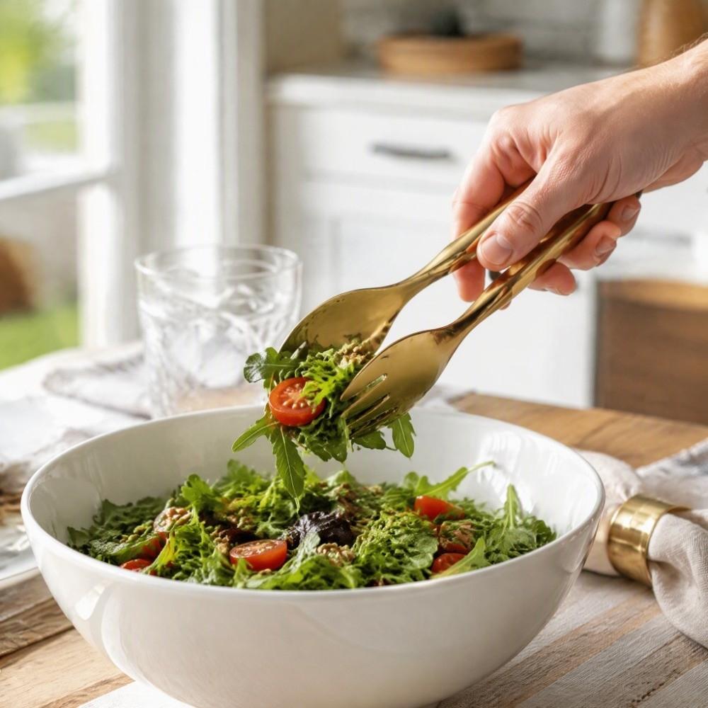 2 PCS Stainless Steel Serving Tongs Gold Silver Buffet Tongs Durable Salad Tongs Home Kitchen