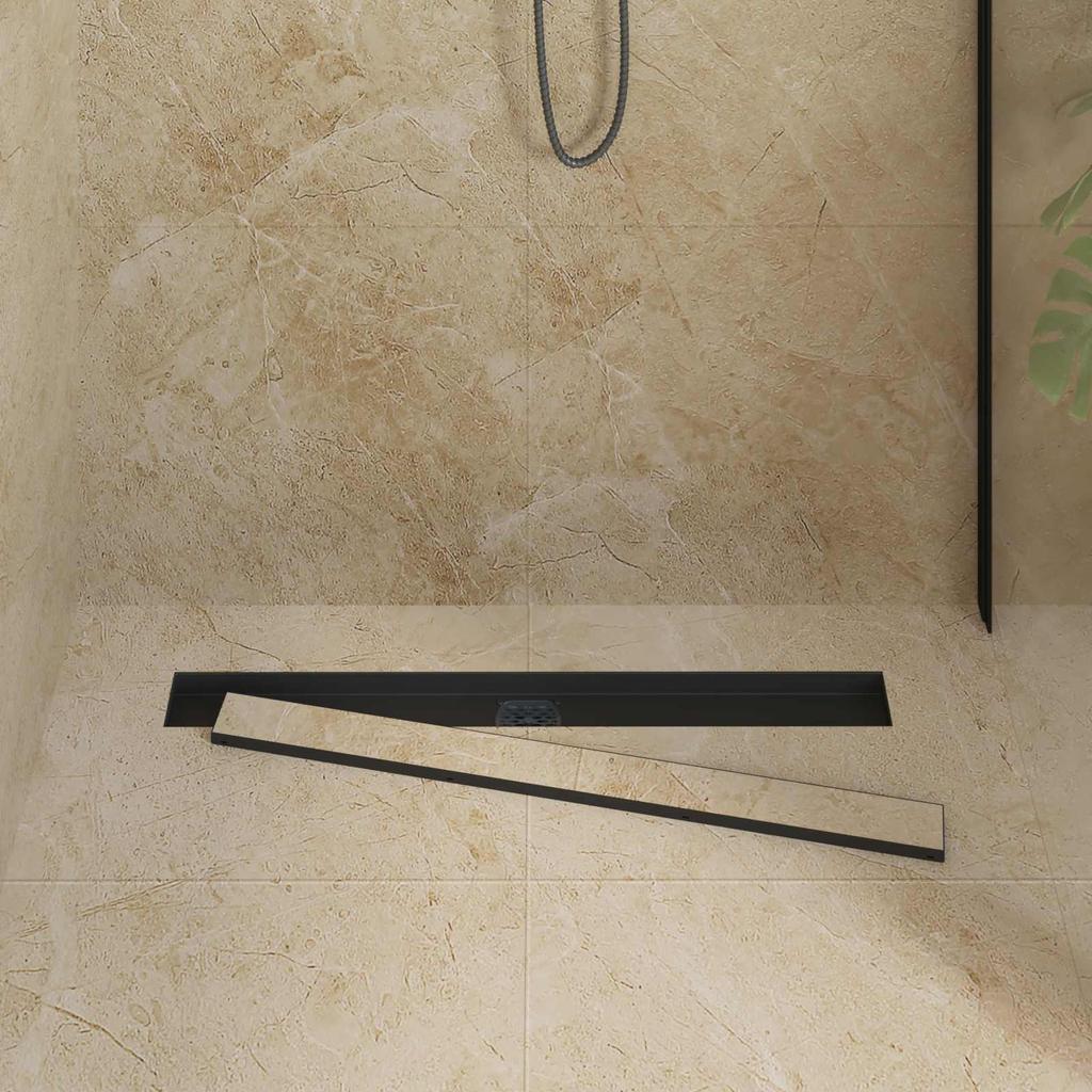 2 In 1 Shower Drain with 360 Degrees Siphon Black 80 Cm Stainless Steel 304