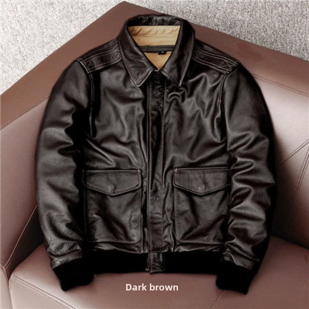 Pilot Leather Jacket Pure First Layer Cowhide Leather Jacket Men's Flight Suit Large Size Jacket