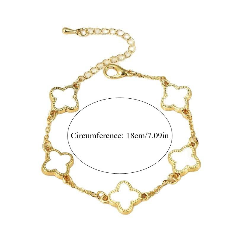 1PC women's lucky four-leaf clover multi-layer chain bracelet, elegant and simple white and black chain, the four-leaf clover symbolizes good fortune.