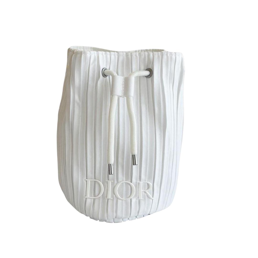 Dior Beauty White Pleated Drawstring Pouch Pleated Drawstring Closure Storage Bag