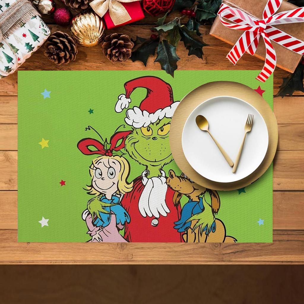 Christmas Printed Rectangular Dining Mat Water Cup Mat Cute Dining Mat Suitable For Placing Plates