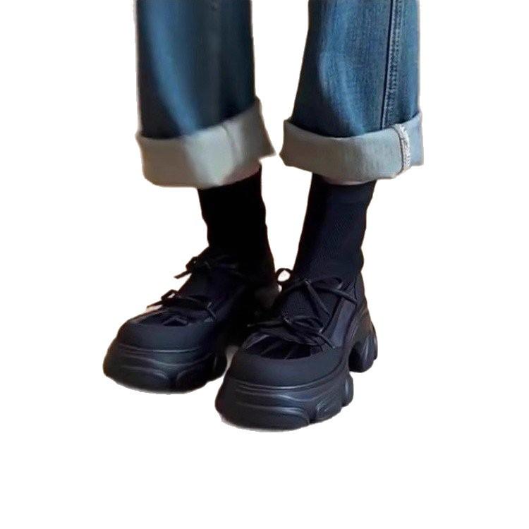 Sheepskin version~ 2025 new leather thick-soled elastic boots women's British style splicing bow muffin bottom thin boots